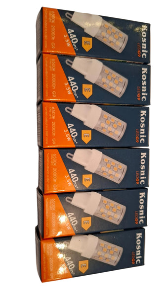 6 x Kosnic G9 3.5w led light bulbs in 6500k Daylight white non dimmable.