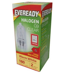 2 x G9 25w Eveready Long Life DIMMABLE ENERGY SAVING bulbs Capsule Watt 240V UK Oven bulbs.