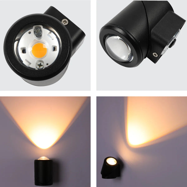 Rotatable Cylinders  Outdoor LED Wall Light Black 3000K Narrow Beam