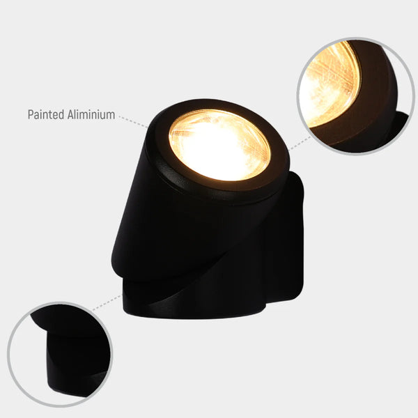 Rotatable Cylinders  Outdoor LED Wall Light Black 3000K Narrow Beam