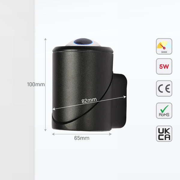 Rotatable Cylinders  Outdoor LED Wall Light Black 3000K Narrow Beam