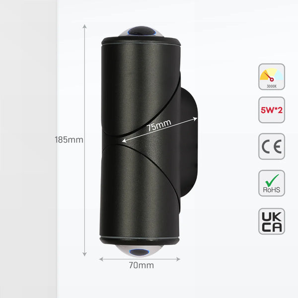 Rotatable Cylinders  Outdoor LED Wall Light Black 3000K Narrow Beam