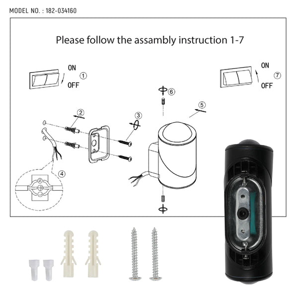 Rotatable Cylinders  Outdoor LED Wall Light Black 3000K Narrow Beam