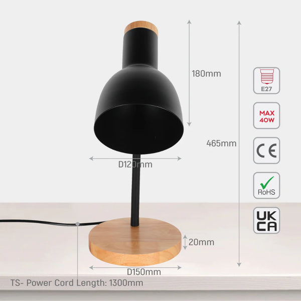 Scandinavian Inspired Table Lamp with Wooden Base