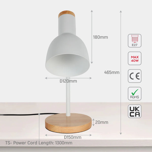 Scandinavian Inspired Table Lamp with Wooden Base