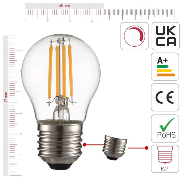 LED Dimmable Filament G45 Golf Ball Bulb E27 Edison Screw 4W Pack of 4 Warm White