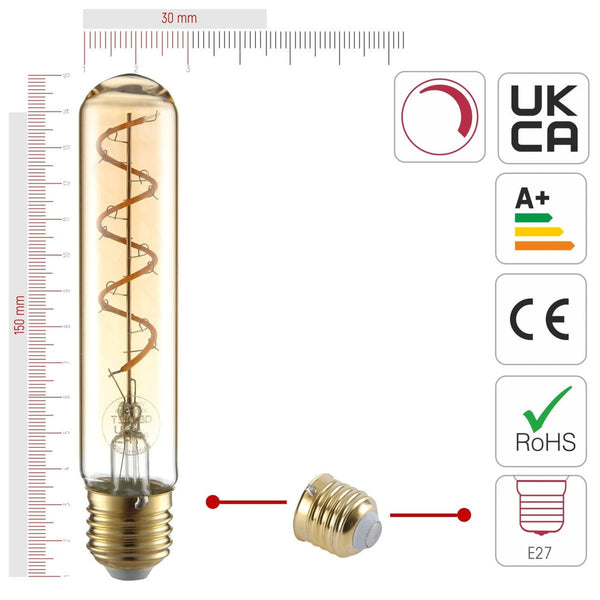 TEKLED
LED Dimmable Filament T45 T30 Tubular Bulb E27 Edison Screw 4W Pack of 4 Warm White - 110 mm.