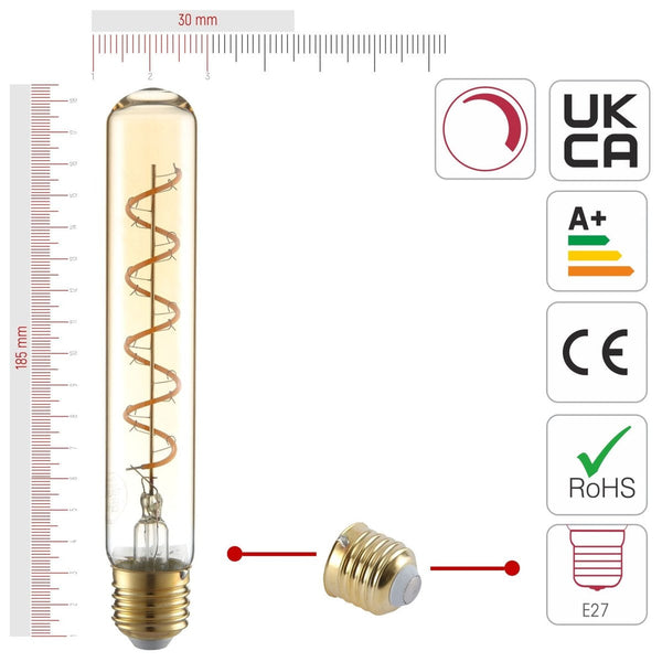 TEKLED
LED Dimmable Filament T45 T30 Tubular Bulb E27 Edison Screw 4W Pack of 4 Warm White - 110 mm.