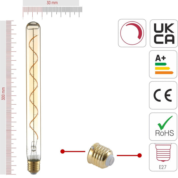 TEKLED
LED Dimmable Filament T45 T30 Tubular Bulb E27 Edison Screw 4W Pack of 4 Warm White - 110 mm.