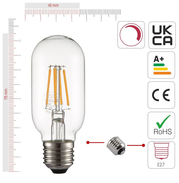 LED Dimmable Filament T45 T30 Tubular Bulb E27 Edison Screw 4W Pack of 4 Warm White