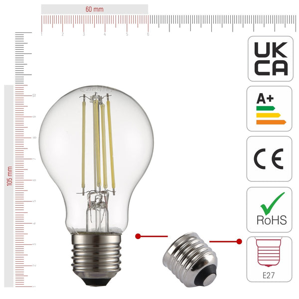 LED Filament A60 GLS Bulb E27 Edison Screw