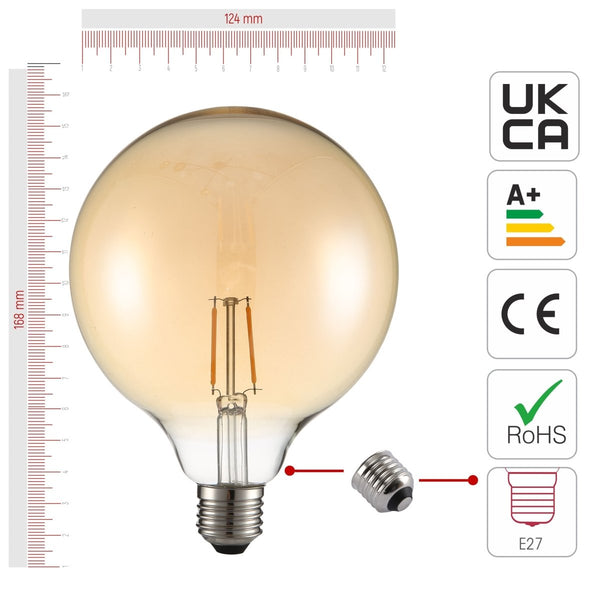 LED Filament Globe Bulb E27 Edison Screw Warm White 2400K