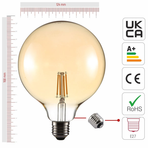 LED Filament Globe Bulb E27 Edison Screw Warm White 2400K