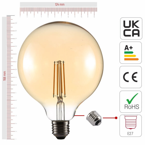 LED Filament Globe Bulb E27 Edison Screw Warm White 2400K