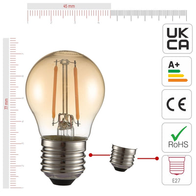 TEKLED LED Filament G45 Golf Ball Bulb E27 Edison Screw Warm White 2400K