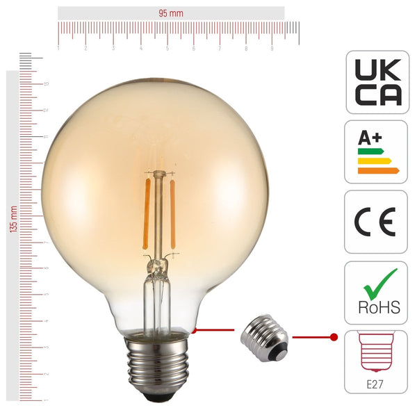 LED Filament Globe Bulb E27 Edison Screw Warm White 2400K