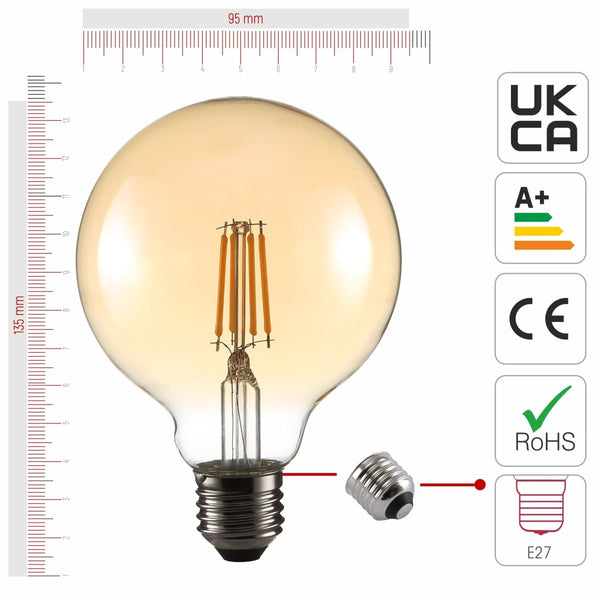 LED Filament Globe Bulb E27 Edison Screw Warm White 2400K