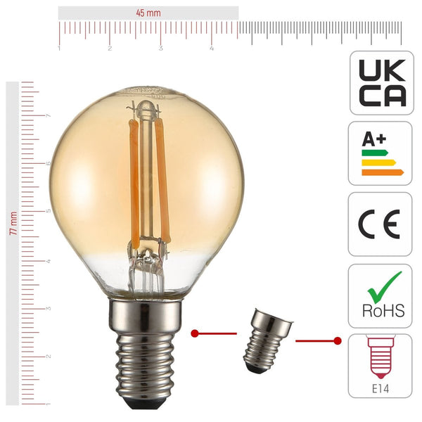 TEKLED
LED Filament P45 Golf Ball Bulb E14 Small Edison Screw Warm White 2400K - 2 W or 4w Pack of 4 or 6