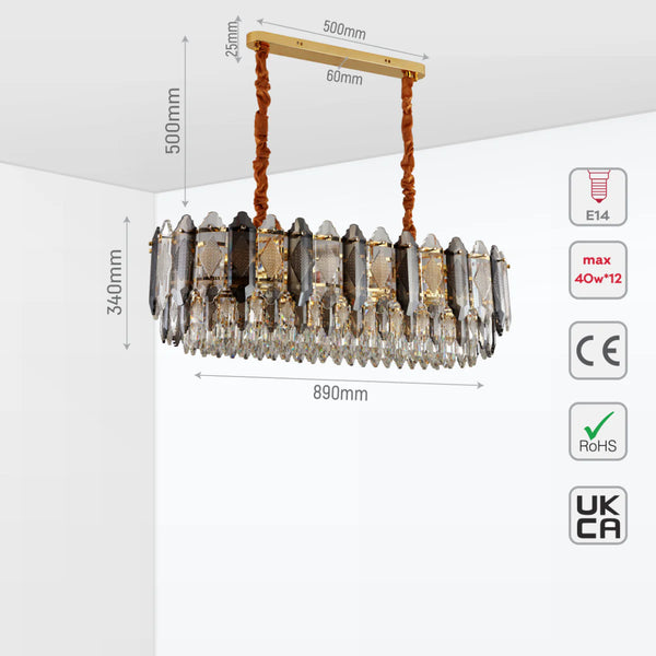 Deluxe Smoky Clear Crystal Modern Chandelier Light Gold