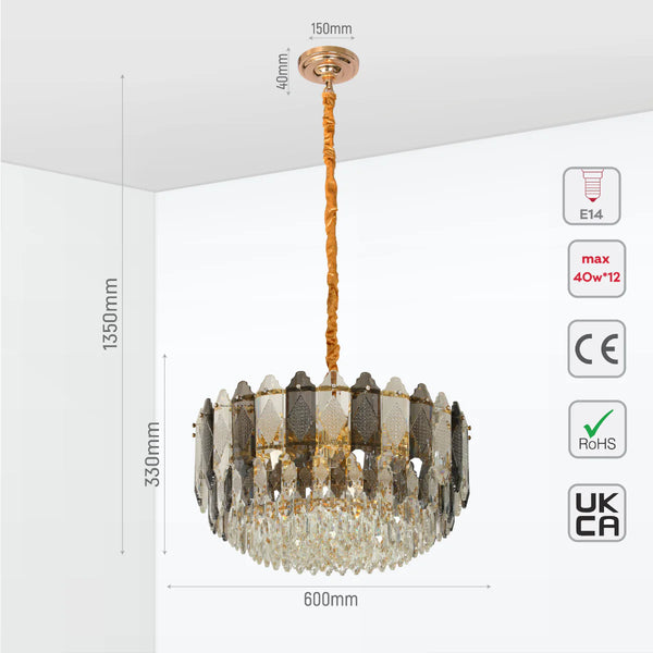 Deluxe Smoky Clear Crystal Modern Chandelier Light Gold