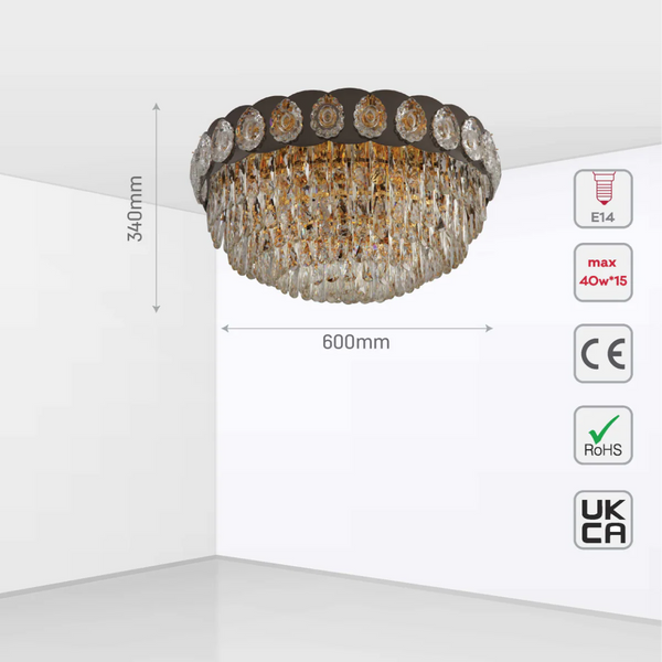 Luxury Clear Crystal Flush Modern Ceiling Chandelier Light Gold