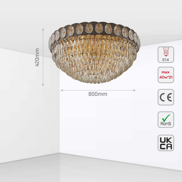 Luxury Clear Crystal Flush Modern Ceiling Chandelier Light Gold