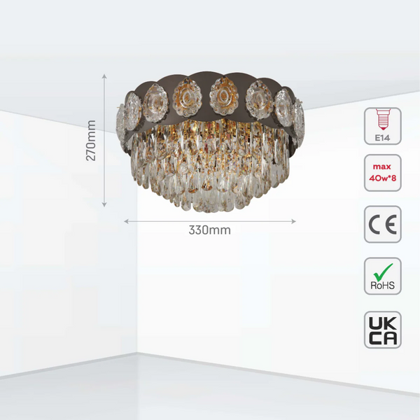 Luxury Clear Crystal Flush Modern Ceiling Chandelier Light Gold