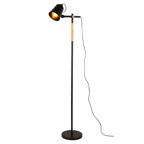 Sleek Nordic Floor Lamp with Oak Wood Detail - E27 Black/White