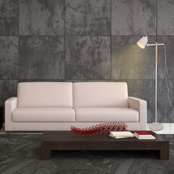 Sleek Nordic Floor Lamp with Oak Wood Detail - E27 Black/White