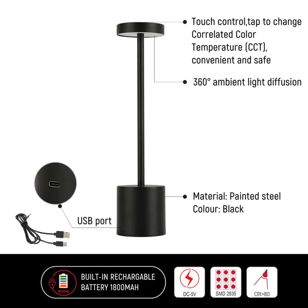 Sleek Portable Rechargeable LED Column Table Lamp