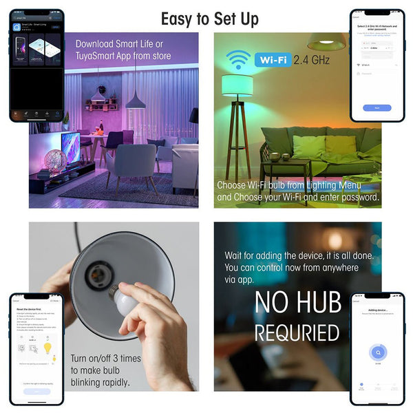 Smart LED GLS Bulb A60 E27 Edison Screw 9W RGB White Pack of 2 Alexa Wi-Fi Smart Life App