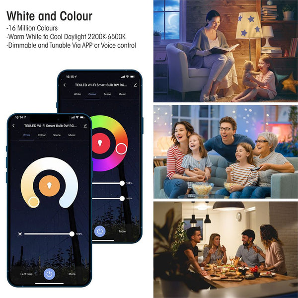 Smart LED GLS Bulb A60 E27 Edison Screw 9W RGB White Pack of 2 Alexa Wi-Fi Smart Life App