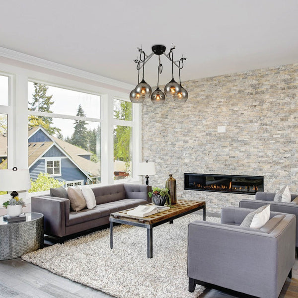 Smoky Dome Glass Chrome Twig Modern Ceiling Light