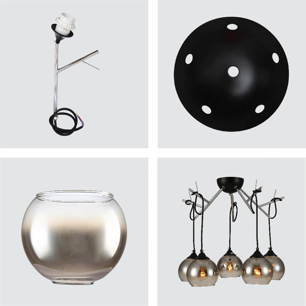 Smoky Dome Glass Chrome Twig Modern Ceiling Light