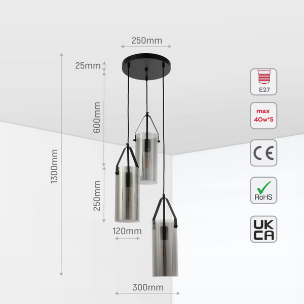 Smoky Glass Chandelier - Linear & Round Variants Adjustable Drop