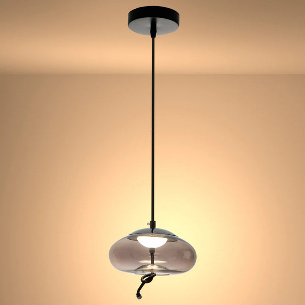 Modern Contemporary Smoky Glass Pendant Ceiling Light with Built-in LED Globe Cylinder Dome