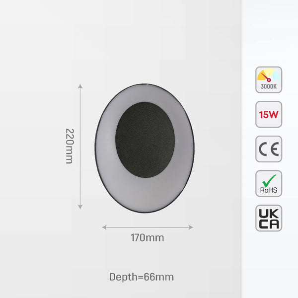 Solar Eclipse Black Plastic Modern LED Outdoor Wall Light 15W Warm White