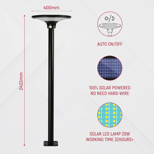 TEKLED Solar LED Post-Top Area Light 20W 4000K - Black