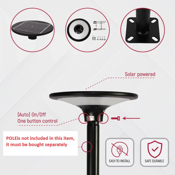 TEKLED Solar LED Post-Top Area Light 20W 4000K - Black
