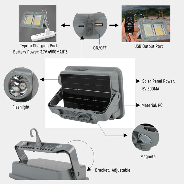 Solar Rechargeable Emergency Floodlight 5 in 1