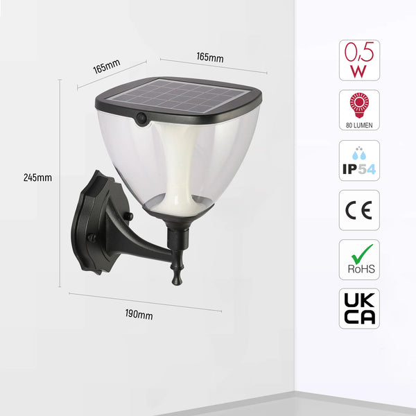 Solar Wall Lantern, Vintage-Inspired, 3CCT Colour, Motion Sensor, Rechargeable Outdoor Lighting
