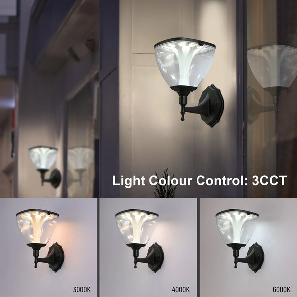 Solar Wall Lantern, Vintage-Inspired, 3CCT Colour, Motion Sensor, Rechargeable Outdoor Lighting