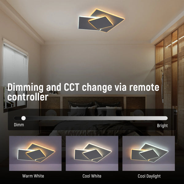 Staggered Trio Square LED Ceiling Light, CCT Tunable with Remote, 72W, Flush Mount