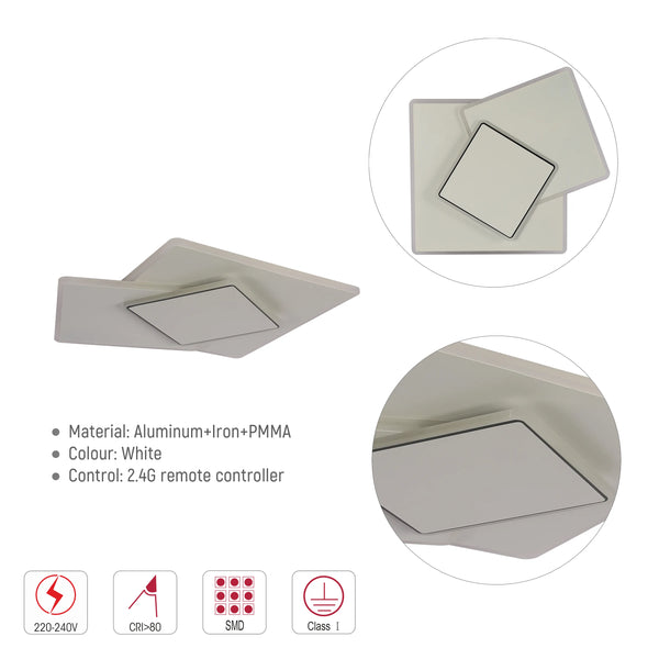 Staggered Trio Square LED Ceiling Light, CCT Tunable with Remote, 72W, Flush Mount
