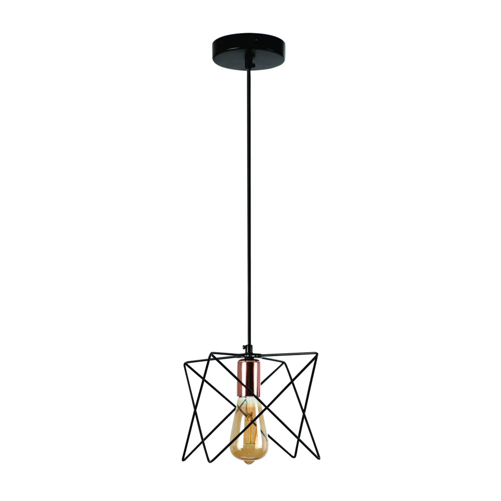 Star Cage Pendant Light with Rose Gold Accent and Black Metal Frame