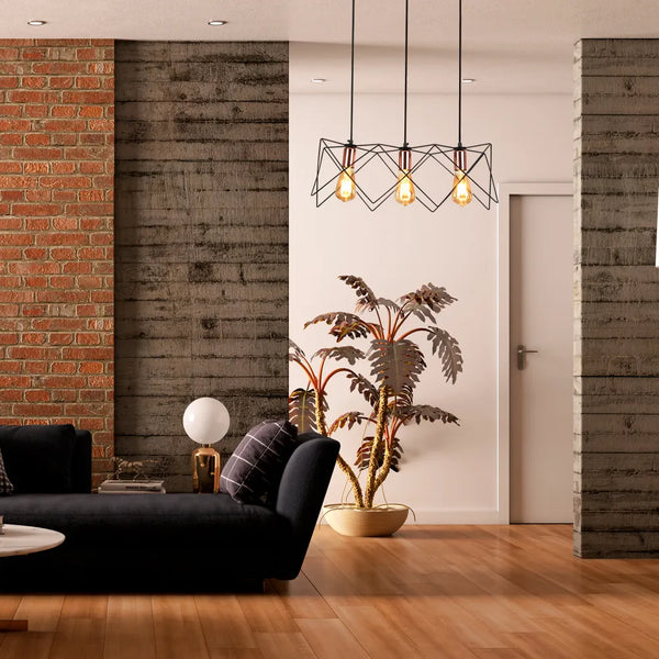 Star Cage Pendant Light with Rose Gold Accent and Black Metal Frame