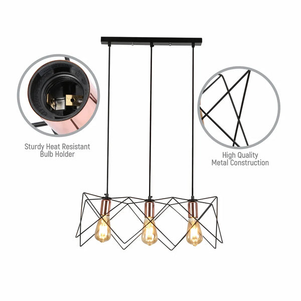 Star Cage Pendant Light with Rose Gold Accent and Black Metal Frame