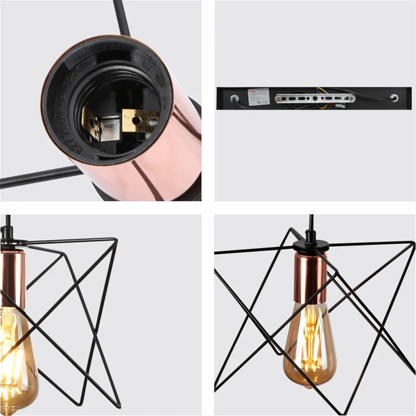 Star Cage Pendant Light with Rose Gold Accent and Black Metal Frame