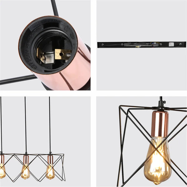 Star Cage Pendant Light with Rose Gold Accent and Black Metal Frame