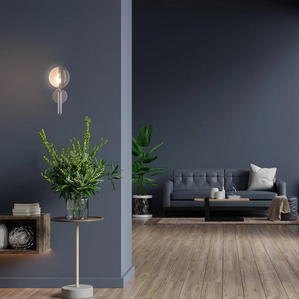 Minimal Striped Reeded Clear-Opal Globe Wall Light